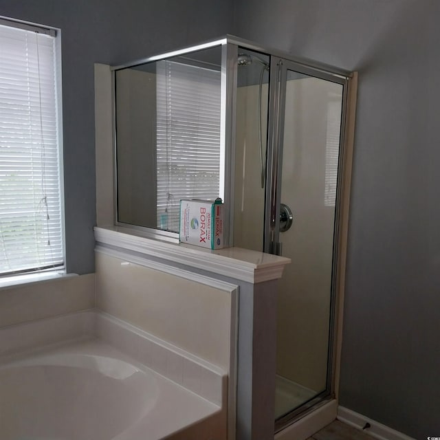 bathroom with plus walk in shower