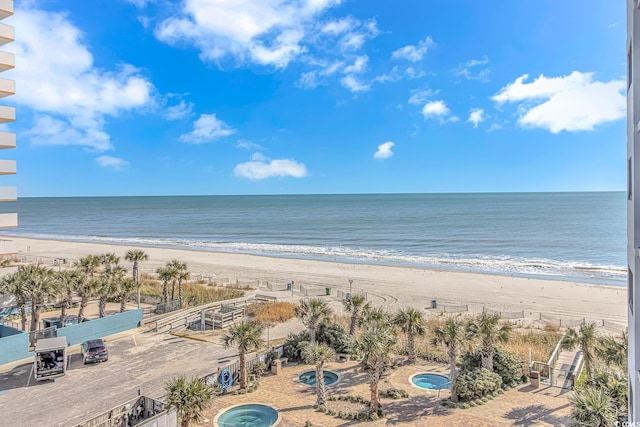 view of water feature featuring a beach view