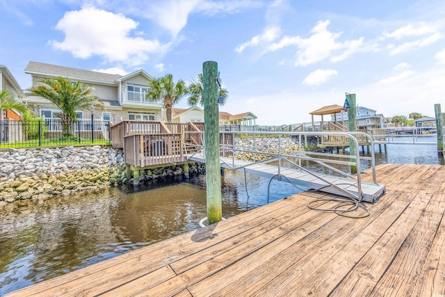 dock area with a water view