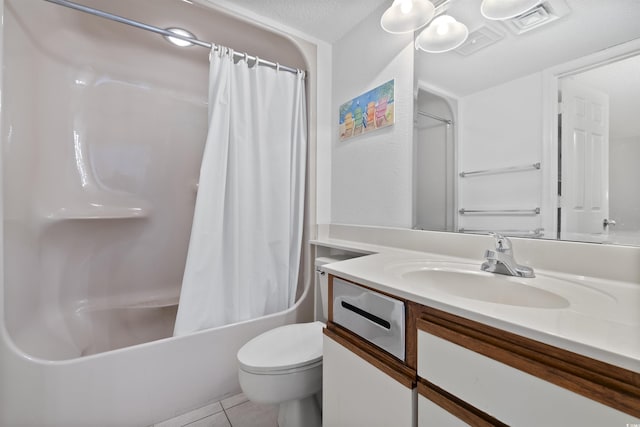 full bathroom with tile patterned flooring, vanity, toilet, and shower / bath combo