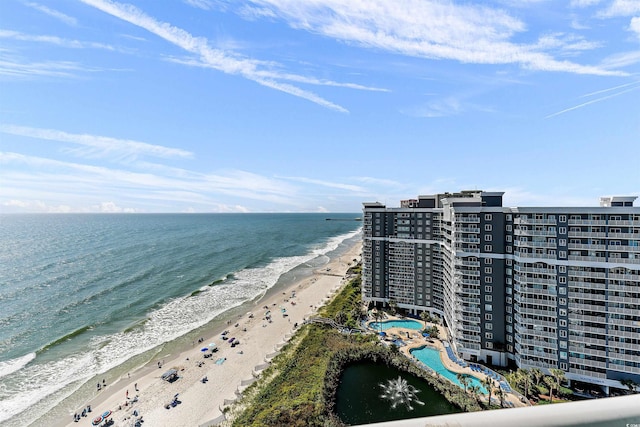 aerial view featuring a beach view and a water view