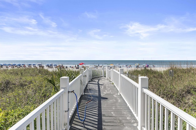 view of community featuring a water view and a view of the beach