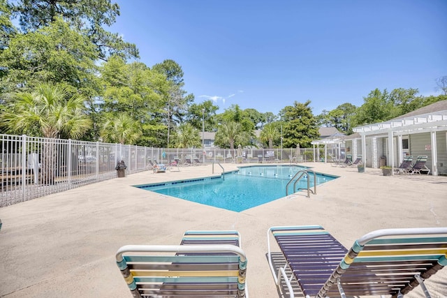 view of swimming pool with a patio