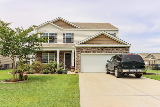 craftsman-style house with central AC and a front yard