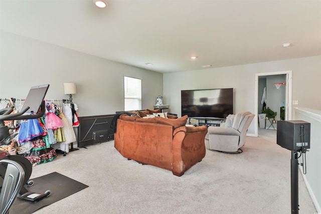 living room featuring light colored carpet