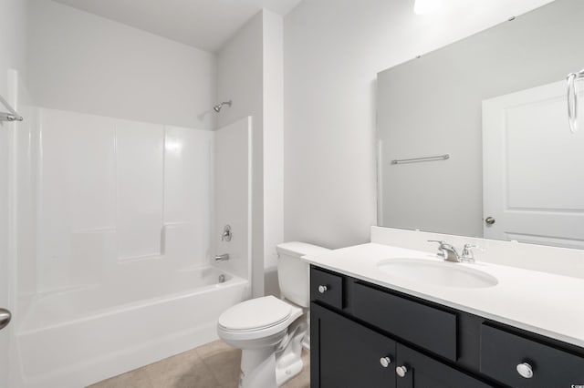 full bathroom featuring toilet, vanity, shower / bath combination, and tile patterned floors