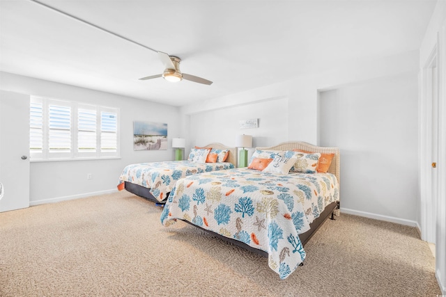 bedroom with carpet flooring and ceiling fan