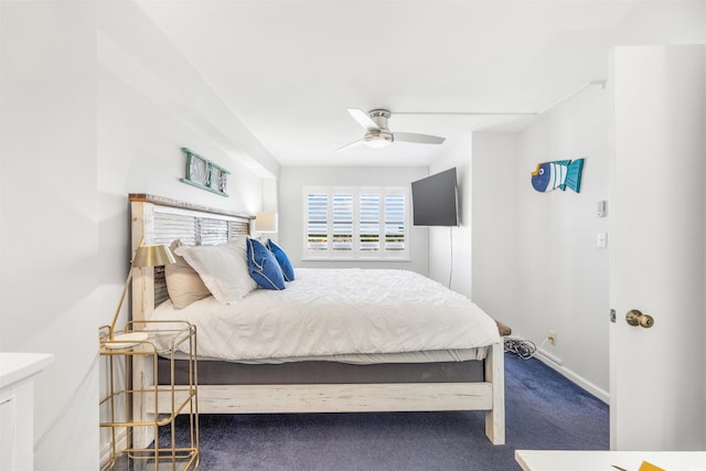 bedroom featuring ceiling fan and carpet floors