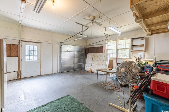 garage with a ceiling fan