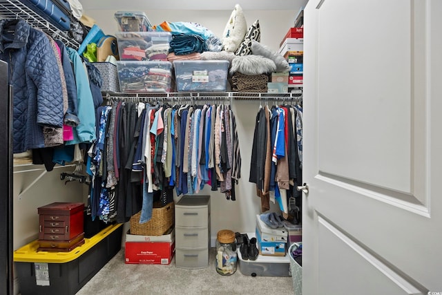 walk in closet with carpet floors