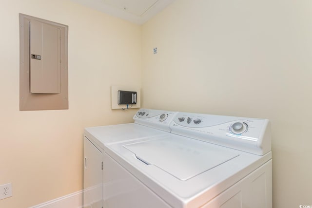 washroom featuring electric panel and independent washer and dryer