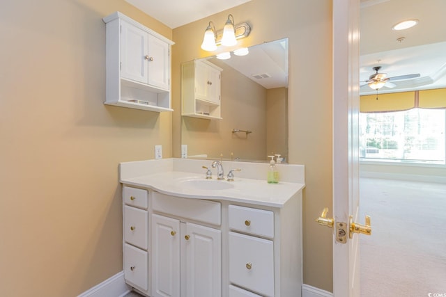 bathroom featuring ceiling fan and vanity