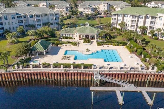 aerial view with a water view