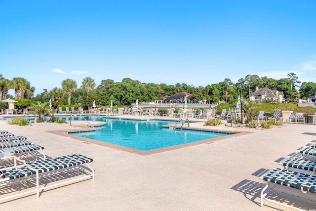 view of swimming pool with a patio area