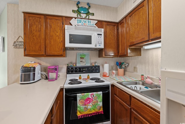 kitchen with white appliances and sink