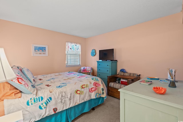 bedroom featuring light colored carpet