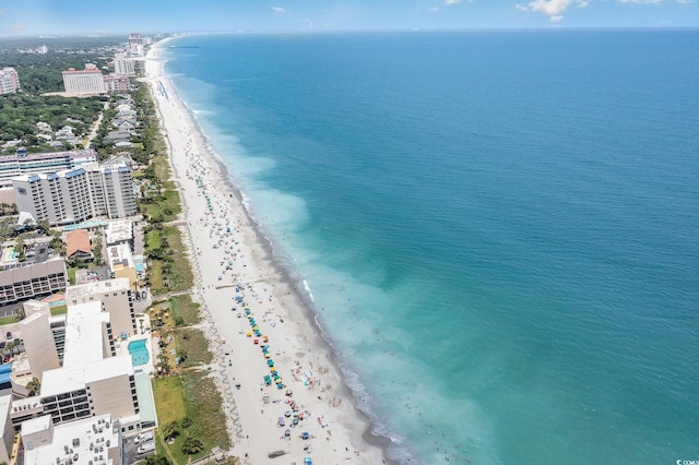 aerial view featuring a beach view and a water view