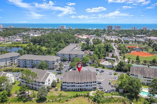 aerial view with a water view