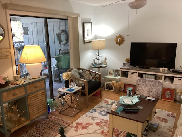 118 Salt Marsh Cir Unit 25B, Pawleys Island, SC 29585 - living room featuring a ceiling fan and wood finished floors