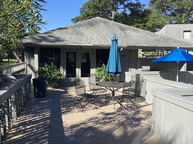 118 Salt Marsh Cir Unit 25B, Pawleys Island, SC 29585 - wooden terrace with french doors