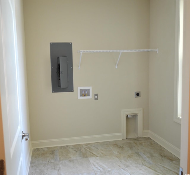 35 Delray Dr Unit 2-C, Murrells Inlet, SC 29576 - washroom featuring electric panel, hookup for an electric dryer, hookup for a washing machine, and baseboards