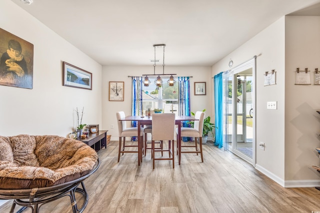 dining space featuring light wood-type flooring