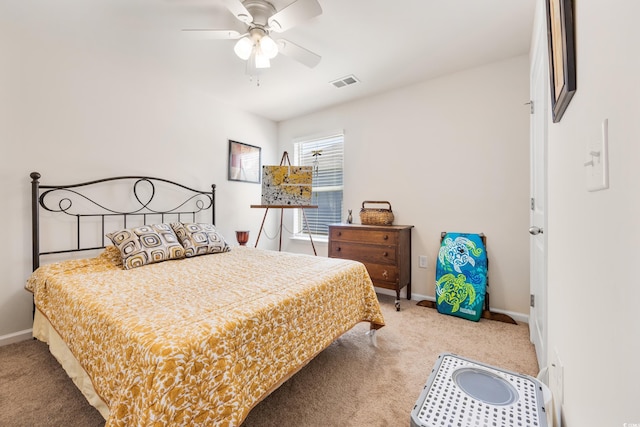 bedroom with carpet floors and ceiling fan