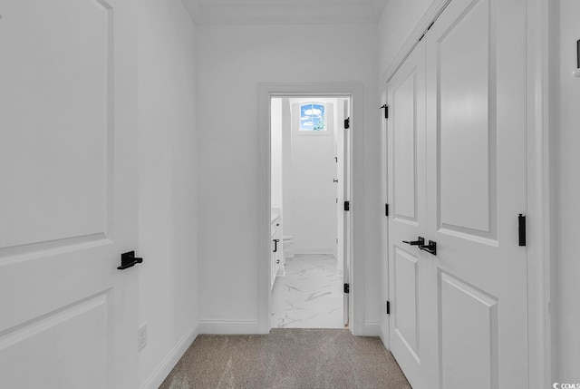 hallway with light carpet