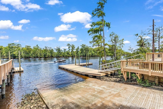 view of dock with a water view