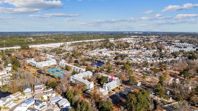 aerial view with a water view and a residential view