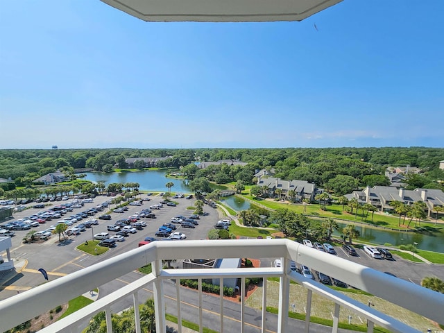 balcony featuring a water view