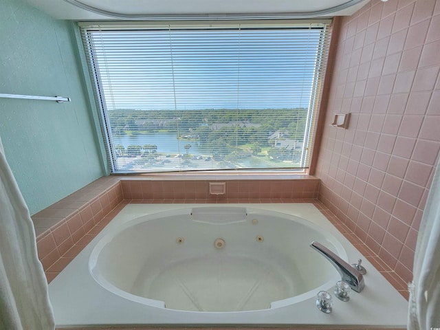 full bathroom with plenty of natural light and a tub with jets