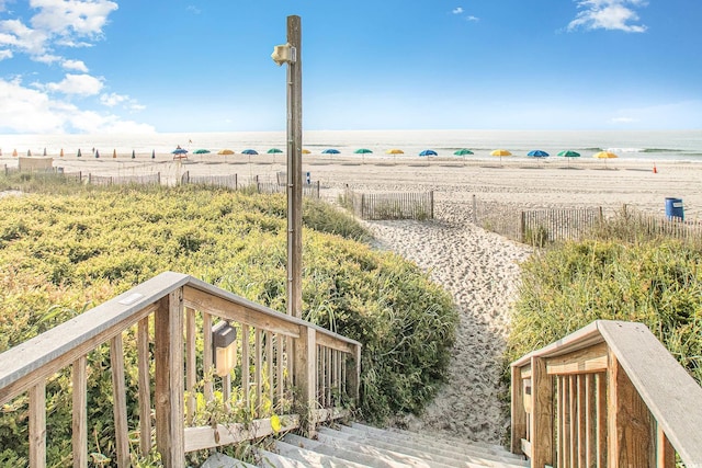 view of water feature featuring a view of the beach