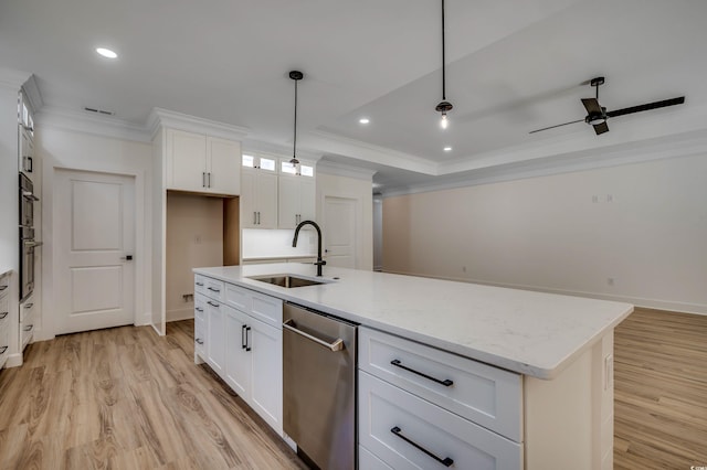 205 Brush Ct, Little River, SC 29566 - kitchen with a sink, appliances with stainless steel finishes, light wood-type flooring, ornamental molding, and white cabinetry