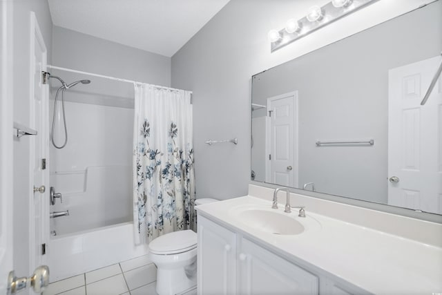 full bathroom featuring tile patterned floors, vanity, shower / bath combo, and toilet