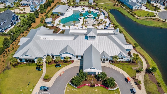 aerial view with a water view