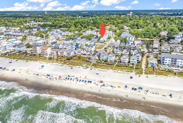 aerial view featuring a beach view and a water view