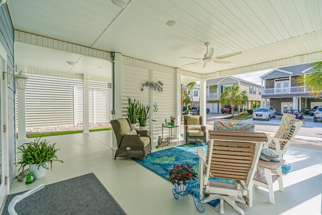 exterior space featuring ceiling fan