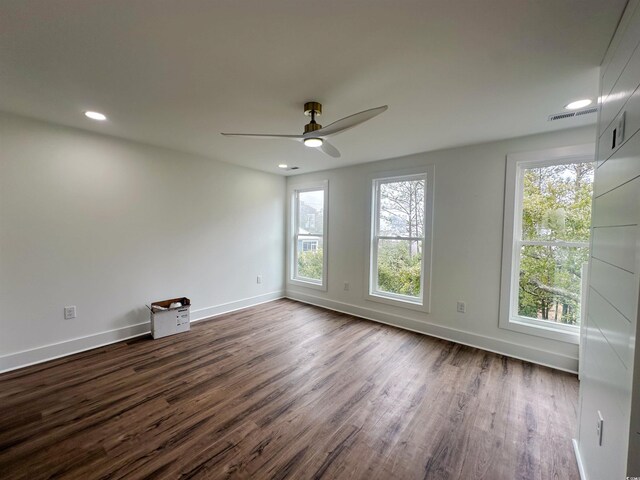 189 Brown Pelican Loop, Pawleys Island, SC 29585 - empty room with ceiling fan, dark wood-style floors, baseboards, and recessed lighting