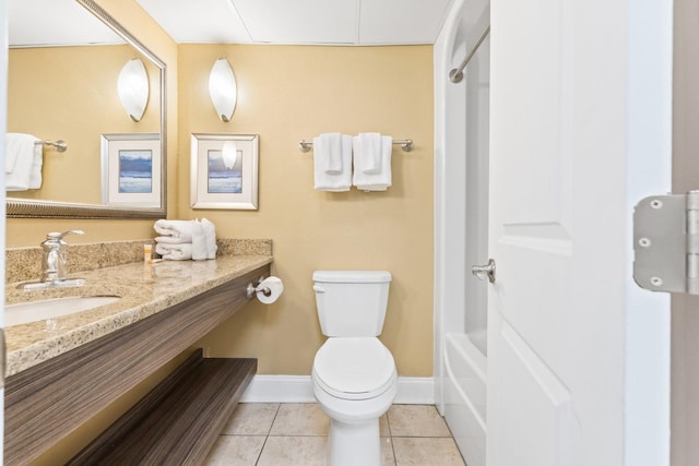 full bathroom with tile patterned flooring, vanity, shower / bathtub combination, and toilet