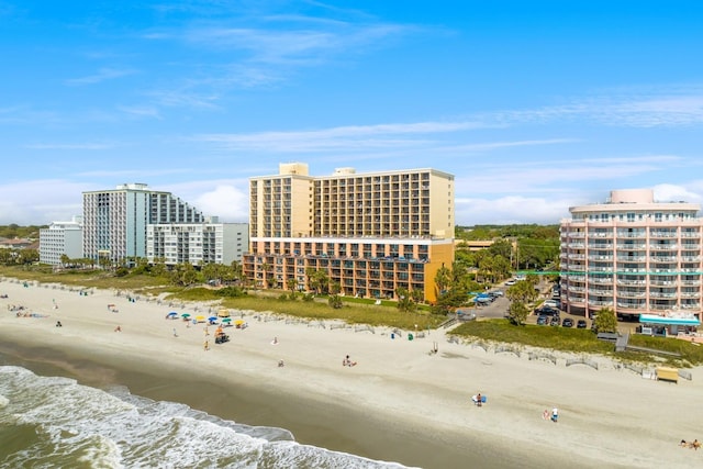 bird's eye view with a beach view and a water view