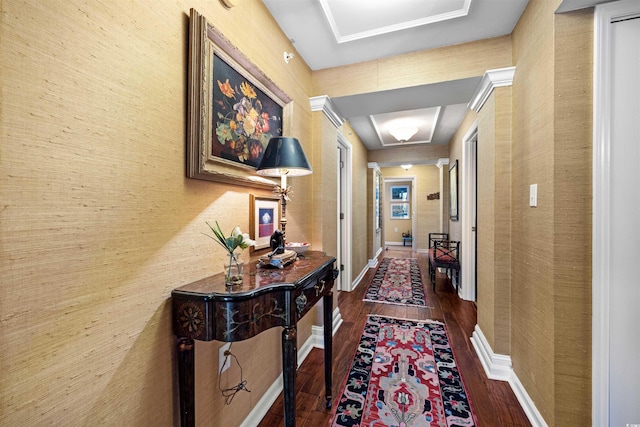 hallway with dark hardwood / wood-style flooring