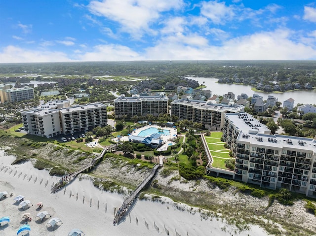 aerial view with a water view