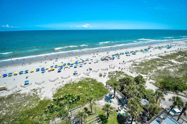 aerial view featuring a beach view and a water view