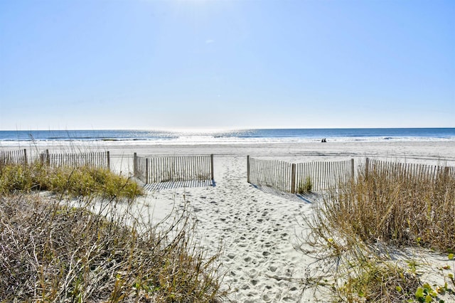 view of water feature featuring a view of the beach