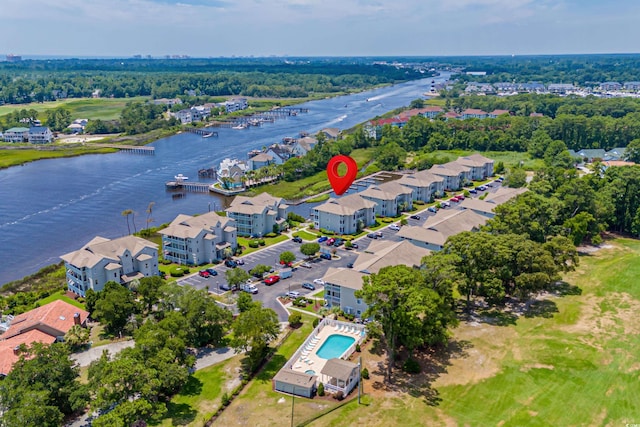 aerial view featuring a water view