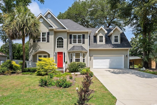 view of front facade with a garage and a front yard