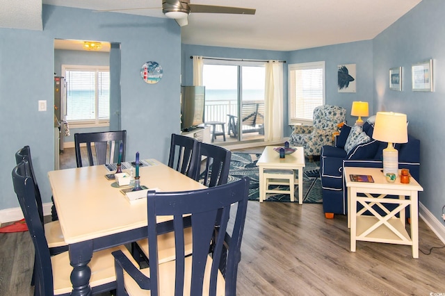 5800 N Ocean Blvd Unit 705, North Myrtle Beach, SC 29582 - dining space featuring a ceiling fan and wood finished floors