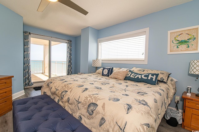5800 N Ocean Blvd Unit 705, North Myrtle Beach, SC 29582 - bedroom with access to outside, wood finished floors, and ceiling fan