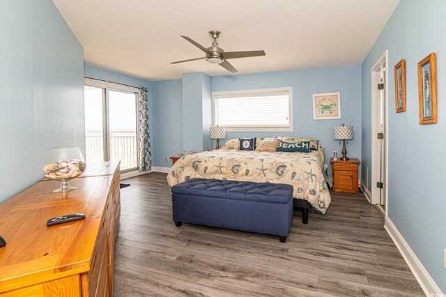 5800 N Ocean Blvd Unit 705, North Myrtle Beach, SC 29582 - bedroom featuring wood finished floors, access to exterior, and ceiling fan